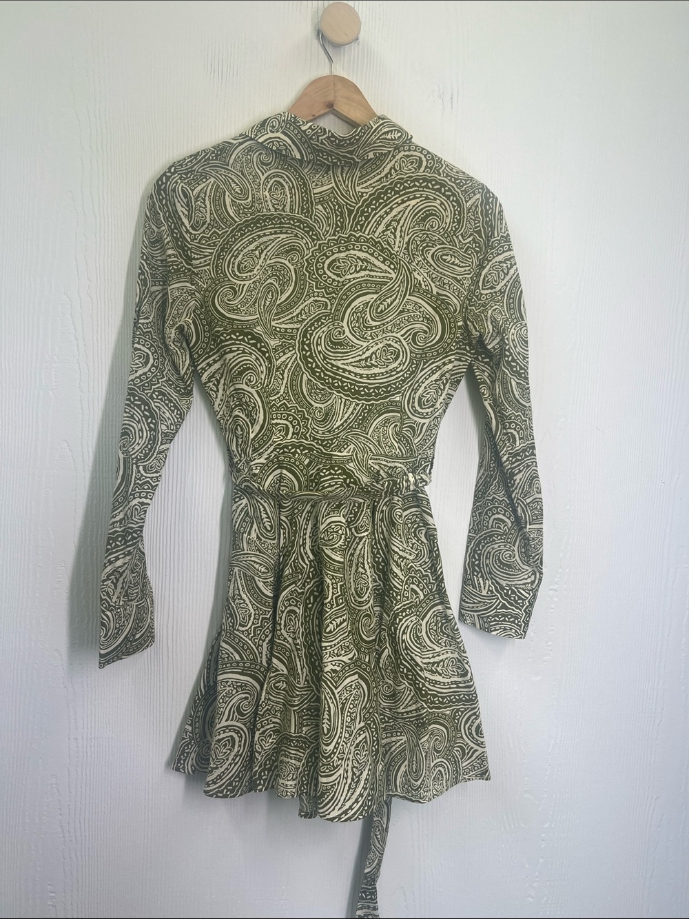 Zara - NWT Green And White Paisley Print Button Front Long Sleeve Mini Dress XS - Picture 10 of 11